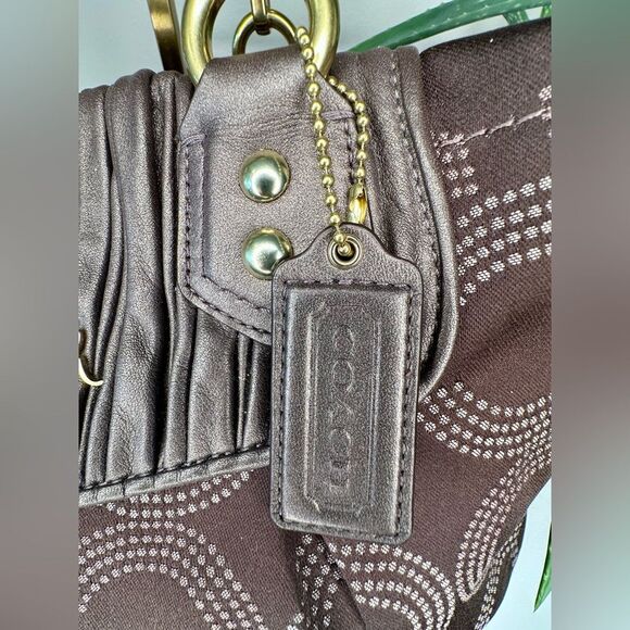 COACH Ashley H1282-F20056 Bronze Brown Dotted Op Art Gathered Satchel Tote Bag - Picture 7 of 13